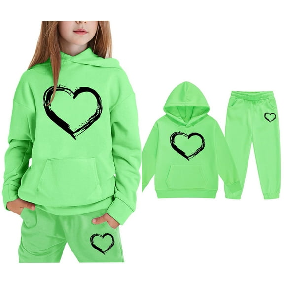 LIUYUNNN Kids Boys Girls Sweatsuit Set 2PC Long Sleeve Green Heart Tracksuit Pullover Hoodie and Pants Fall Winter Clothes Size 5-6 Years Boys Clothes Boys Girls Autumn and Winter Outfits
