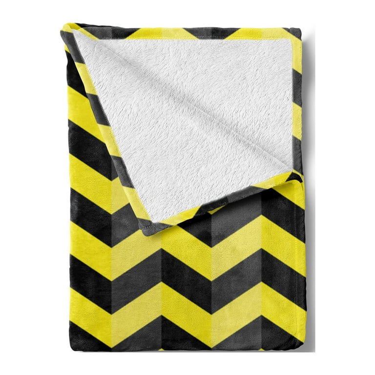 Yellow Chevron Soft Flannel Fleece Blanket Black and Yellow Chevron Pattern Danger Hazard Warning Sign Stripes Zigzag Cozy Plush for Indoor and