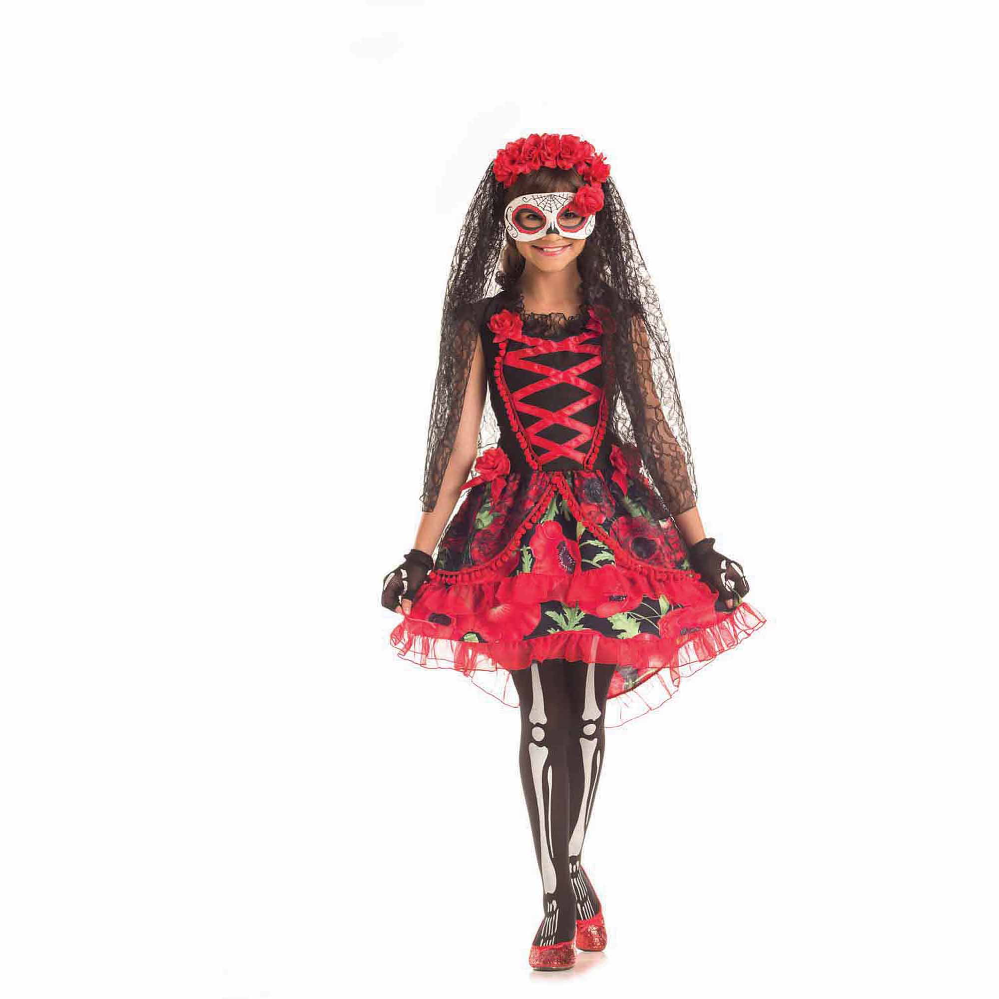 Skull Senorita Girls Fancy Dress Halloween Day of the Dead Skeleton Kids Costume 