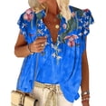 thumbnail image 3 of Qarigey Camisa de manga corta con cuello en V y estampado bohemio para mujer Prendas para la parte del cuerpo azul SG Qarigey AP002040-20, 3 of 4