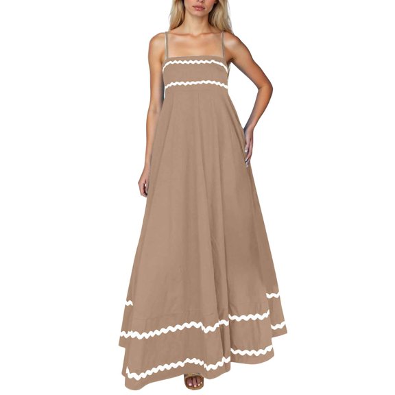 OSOLU Solid Color Women Summer Flowy Maxi Dress Casual Sleeveless Spaghetti Strap Ruffle Beach Long Dresses Soft Sundress Vacation 2025 Elegant Classy Dresses