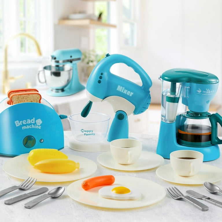 Kids Breakfast Toy Kit Kettle Toaster Coffee Maker Food Pretend