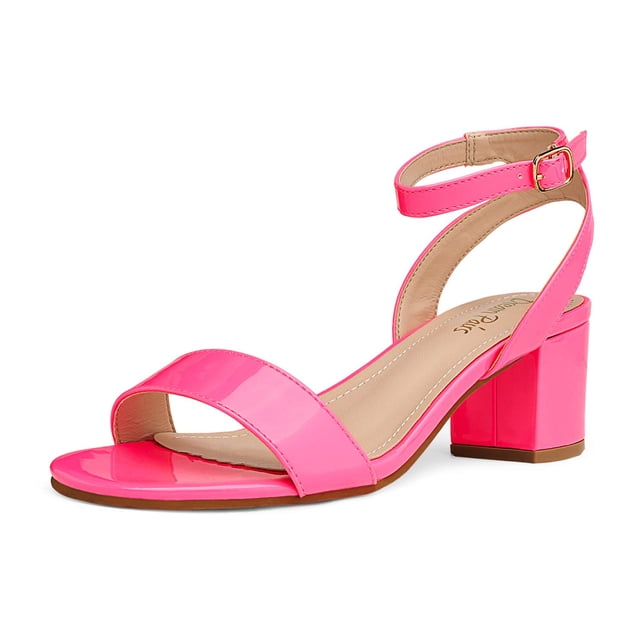 Sandalias de tacón ancho con punta abierta en neón rosa para mujer DREAM PAIRS