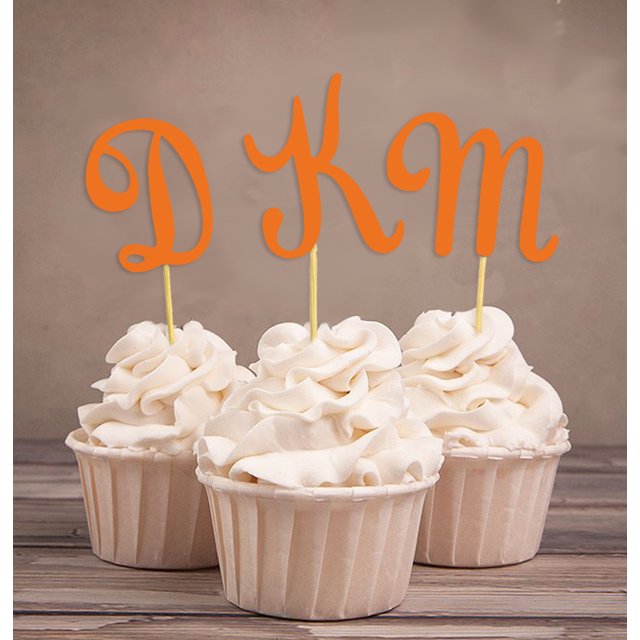 Darling Souvenir Custom Initials Wedding Cupcake Toppers Personalized Party Dessert Decorations - Pack Of 20