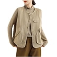 thumbnail image 5 of thefmos Women's Sleeveless Knit Vest with Chest Pocket Solid Color Casual Coat Fashion Spring Fall Outfit, Beige 2XL, 5 of 5