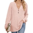 thumbnail image 1 of Camisa Henley de Larga para Mujer, Cuello en V, Suéteres Casuales Elegantes, Ropa de Moda para Otoño. Rosa S, 1 of 10