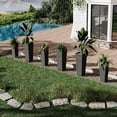 thumbnail image 2 of All-Weather Black Rattan Planter Set of 2, Two 32" Tall Outdoor Plant Pots, Removable Liners, Drainage Holes, Garden Flower Pots for Patio, Porch, Backyard, with Tray, 2 of 7