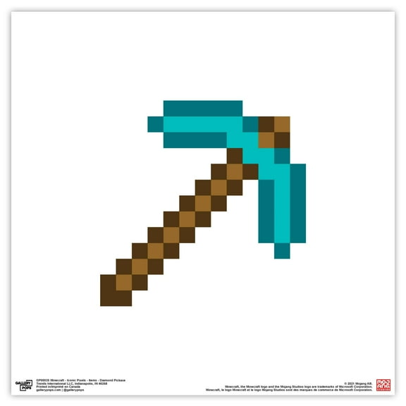 Gallery Pops Minecraft: Iconic Pixels - Items - Diamond Pickaxe Wall Art, Unframed Version, 12" x 12"