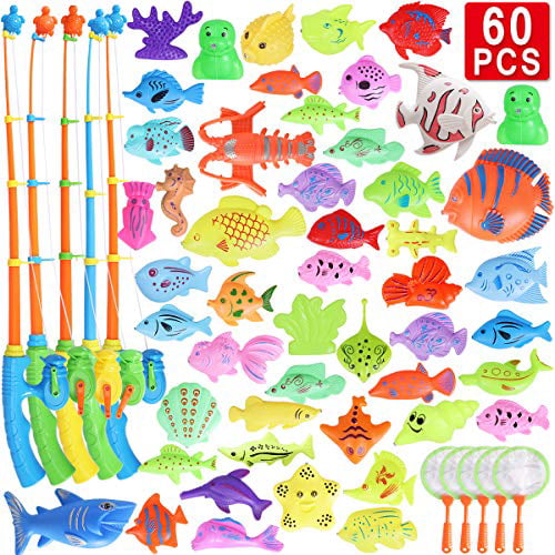 SOWOFA Magnetic Fishing Playset Ocean Animals Water Pool Toys 3Pack Fishing Rods Max Lenth17.3Inch 