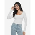 thumbnail image 4 of Women Crew Neck Knitted Crop Shirt Long Sleeve Low Cut Basic Solid Tee Sexy Cutout Blouse Top Streetwear, 4 of 6