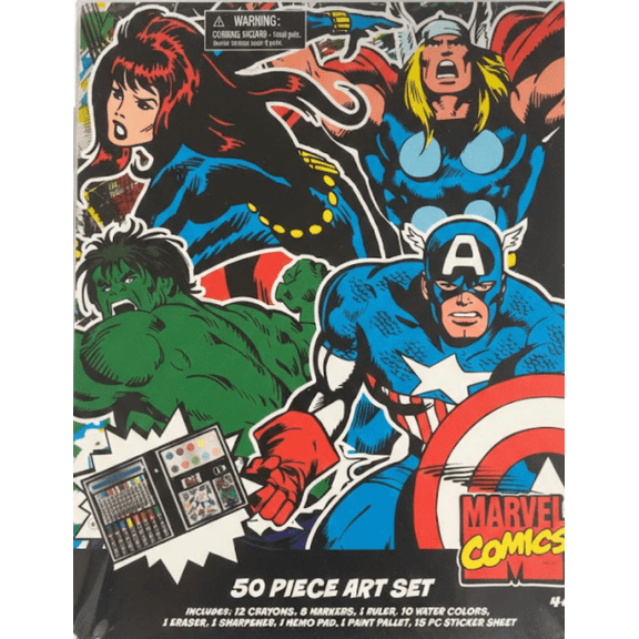 Marvel Comics 50-Piece Art Set for Kids – Crayons, Markers, Paints & Stickers