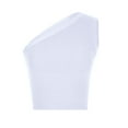 thumbnail image 6 of Wycnly Tank Top for Women Plain Summer Slash Neck Sleeveless T Shirts Ladies Solid One Shoulder Knitted Ribbed Cropped Tops Vest White l Clearance Under $5, 6 of 6