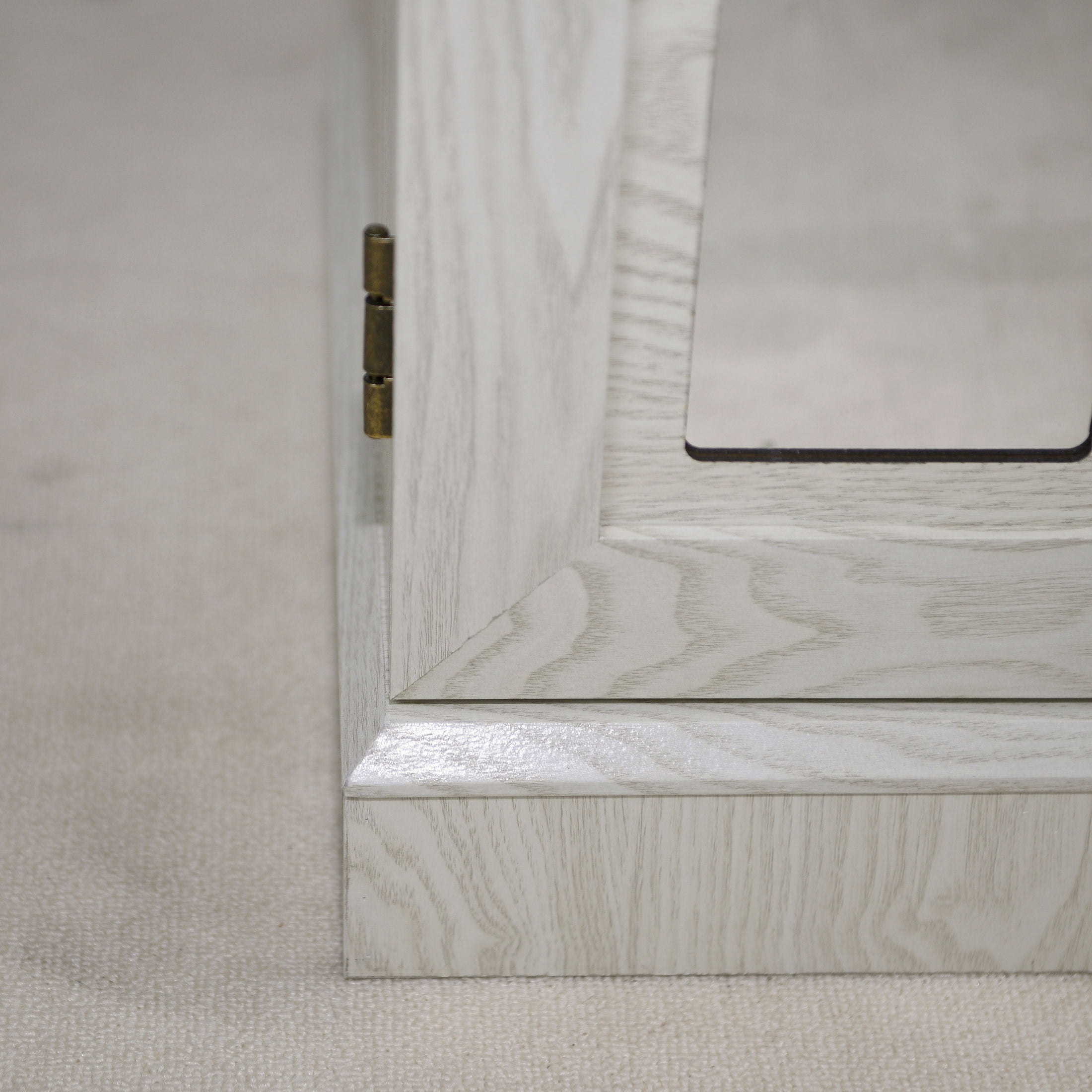 GDF Studio Janus 2-Door Acrylic Mirrored Sideboard Cabinet, Rustic Kitchen Storage Cupboard, Adjustable Shelf, White Oak