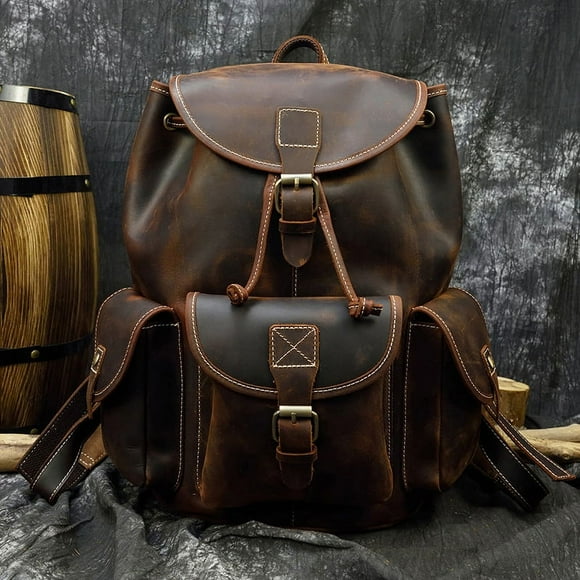 Original New Men's Genuine Leather Backpack European and American Style Large Capacity Backpack Crazy Horse Leather Fashion Travel Mountaineering Bag Large