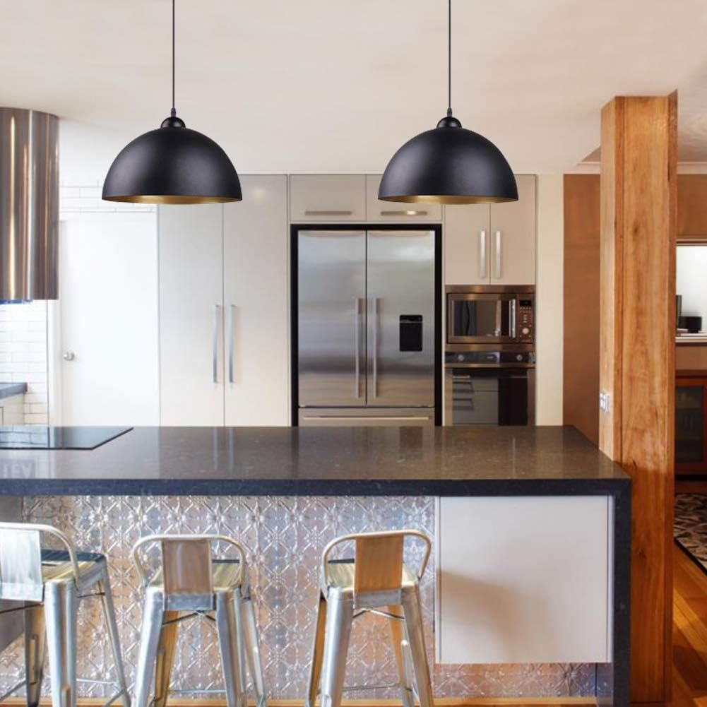 FRIDEKO HOME 2 Pack Black Metal Pendant Light Fixtures, 11.8" (W) Industrial Adjustable Hanging Lamp with E26 Base, Farmhouse Pendant Lighting for Kitchen Island, Bedroom (Without Bulb)