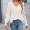 thumbnail image 5 of Scyoekwg Womens Long Sleeve Fall Tops V-Neck Stripe Brushed Tops Vintage Loose Fall Clothes Dressy Casual Blouses Fashion Solid Color Blouses(White,S), 5 of 7