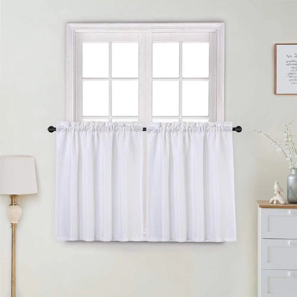 Haperlare 30'Wx30'L White Kitchen Curtains Waffle Waterproof Cafe Curtains Light Filtering Half Window Treatment Set Short Curtains, 2 Panels