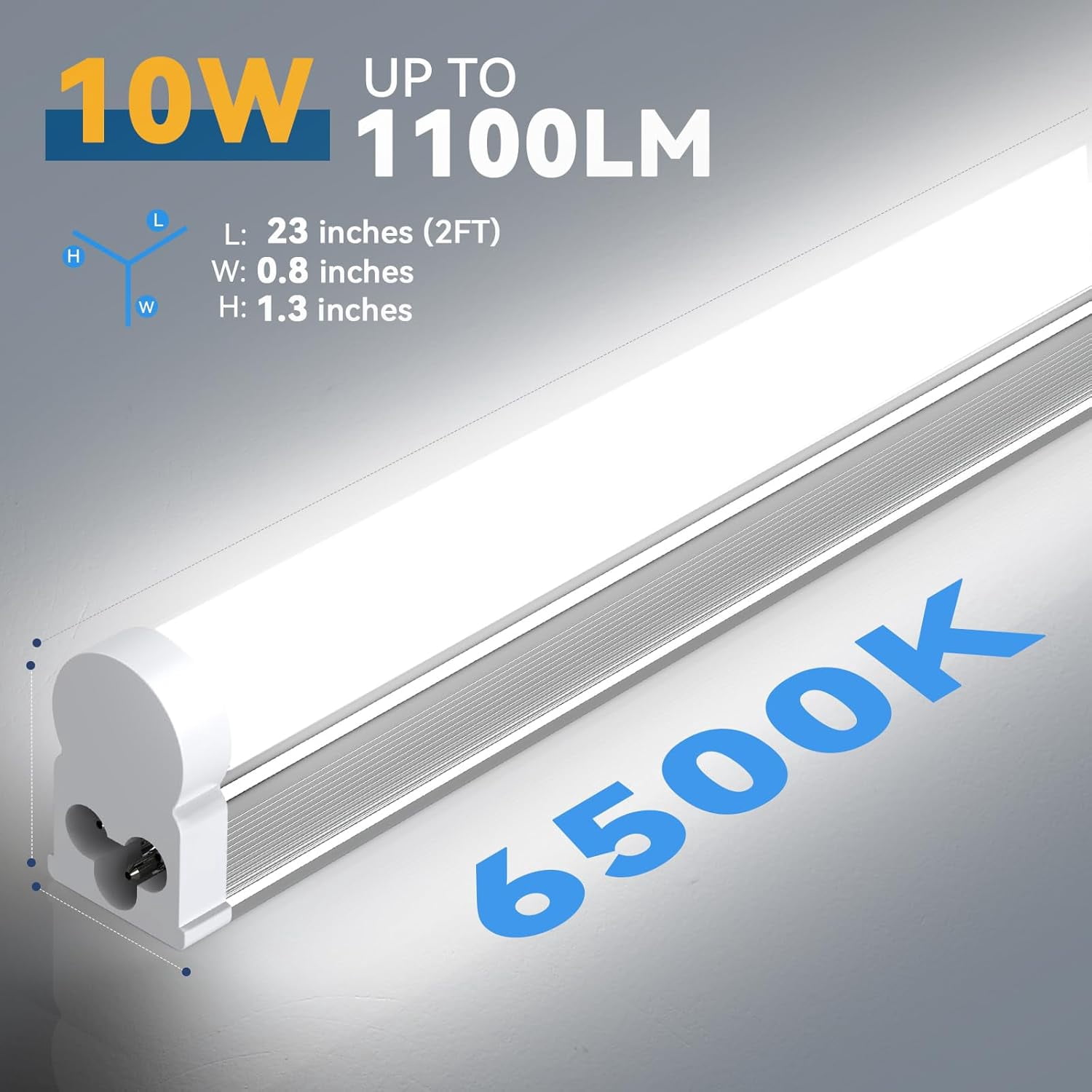 T5 LED Shop Light 2ft, Linkable Utility Light Fixture, 10W 6500K Super Bright White, 6-Pack