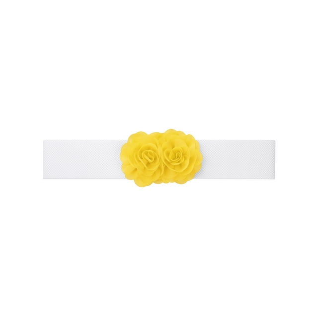 Cinturón elástico de doble flor de chiffon grande para mujer INSPIRE CHIC, corsé ancho elegante para vestido, 26.8x2.4 pulgadas, amarillo