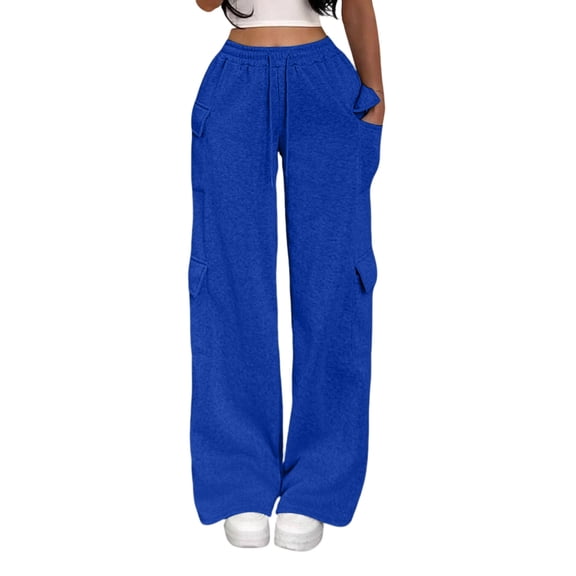 BAVIRRA Junior Women's Multi Pocket Wide Leg Cargo Sweatpants, Drawstring Waist Heather Knit Casual Pants