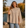 thumbnail image 6 of CHICME Fall Sweaters for Women Knit Gold Button Mock Neck Batwing Sleeve Cape Style Tops Loose Fit Side Slit Pullover khaki-L, 6 of 9