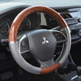 thumbnail image 4 of BDK Dark Wood Grain Steering Wheel Cover for Car, SUV, Van, Premium Syn Leather, Gray,Beige Black Wood, 4 of 8
