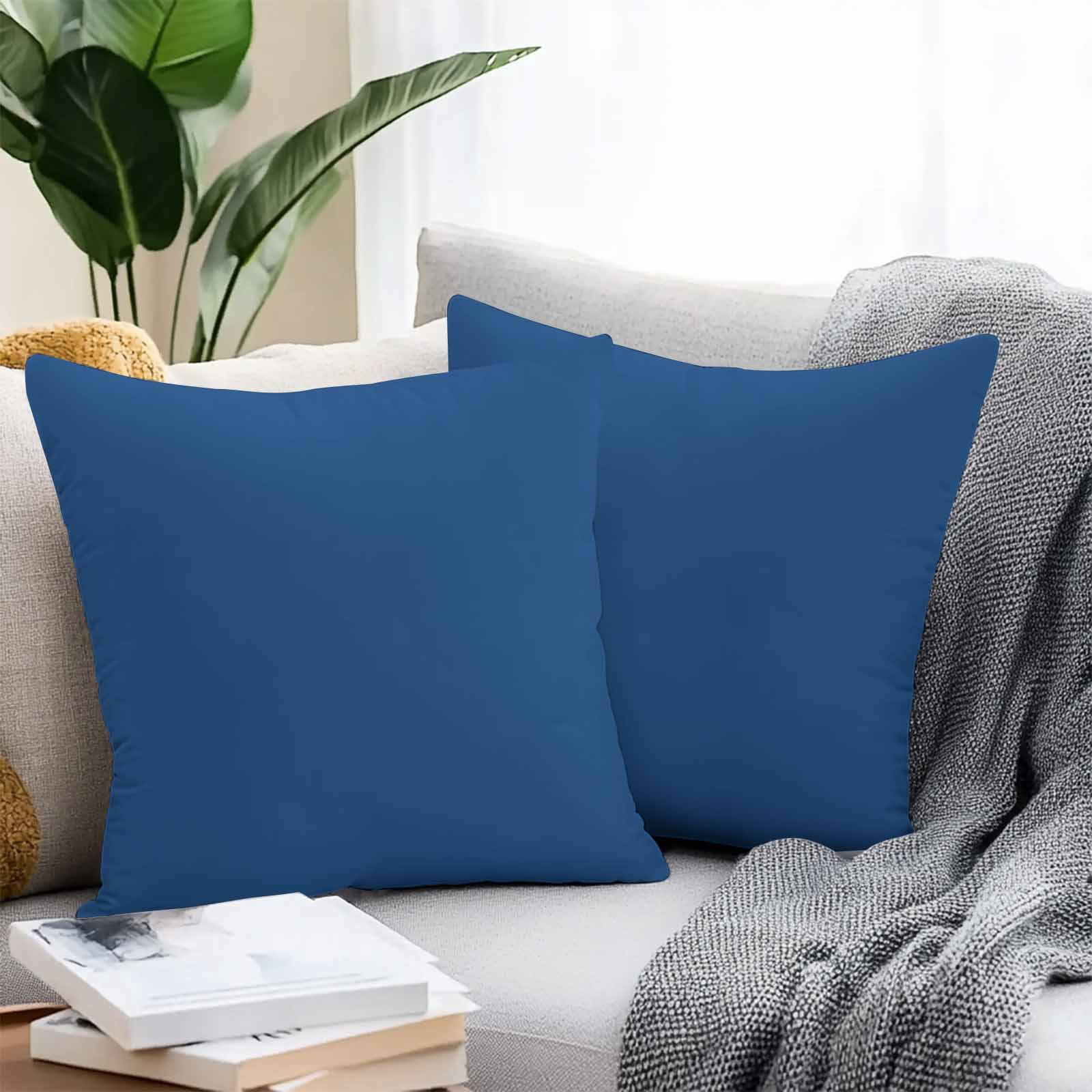 Outdoor Throw Pillow Covers 2 Pack 18x18in Solid Color Waterproof Decorative Cushion Covers Navy Blue Outdoor Pillowcase for Patio Garden Sofa Porch
