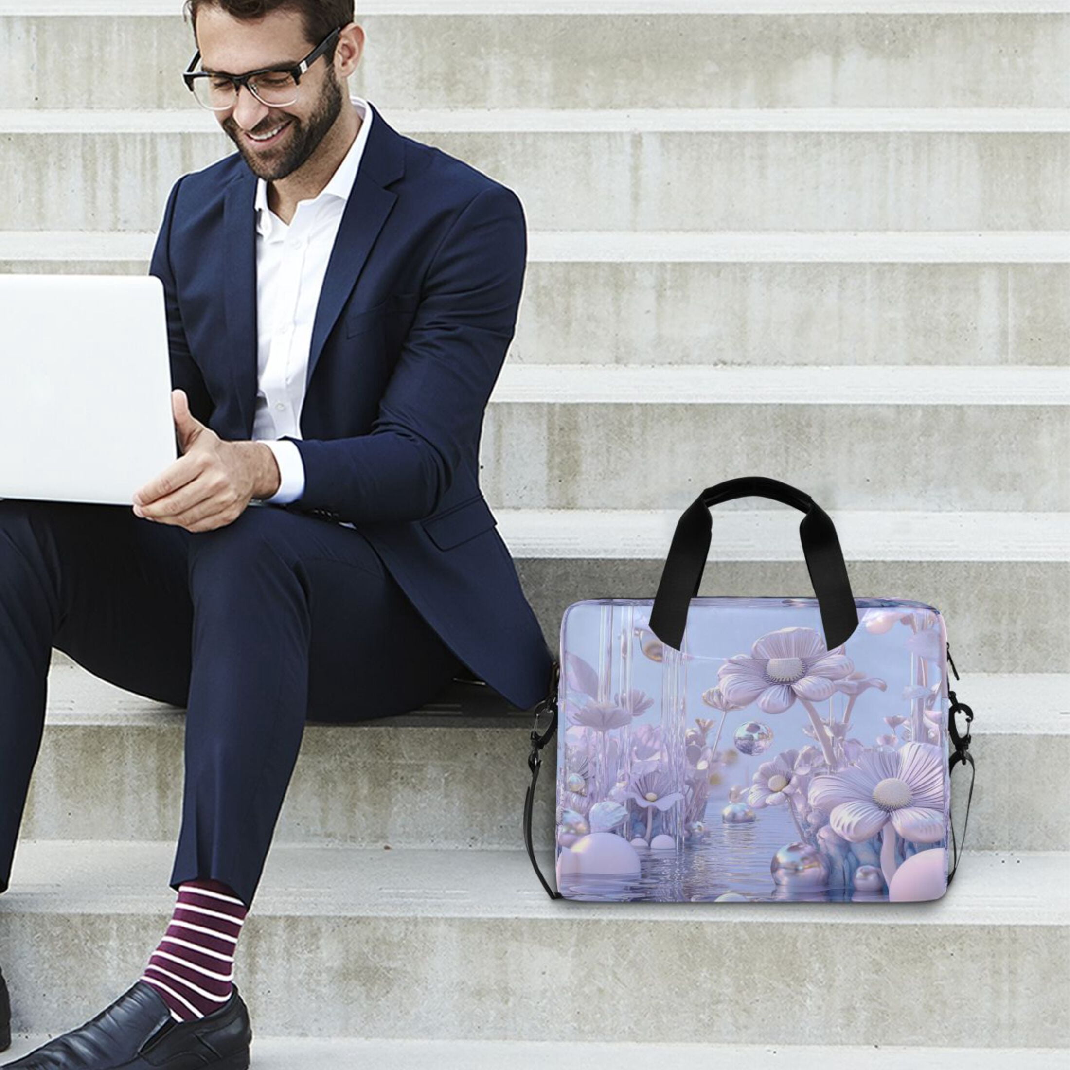 16" Laptop Tote Bag Laptop Sleeve Case Computer Briefcase for Work & Travel Pale Lavender Floral