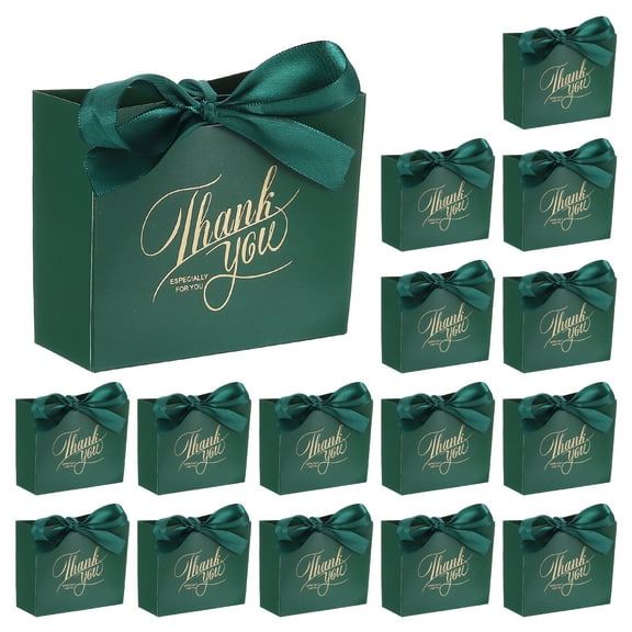 16Pcs Thank You Gift Bags with Blackish Green Ribbons for Graduation Wedding Green
