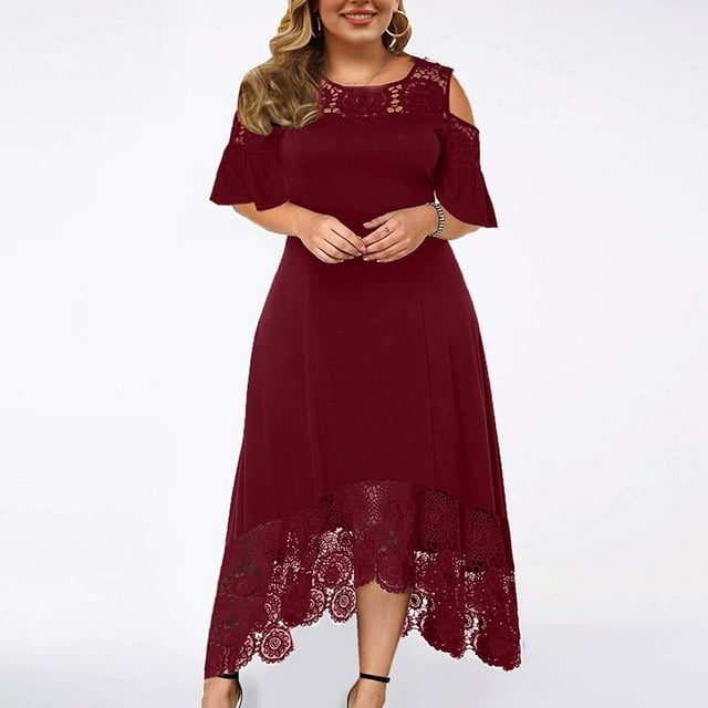 Robes d'Invités de Mariage pour les Femmes Grande Taille Formelle Maxi Robe Dentelle Couture Longue Robe Sexy Épaule Froide Partie Robe