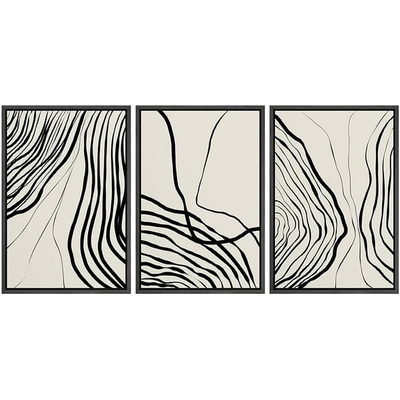 PixonSign Framed Canvas Print Wall Art Set Duotone Spiral Circle Geometric Ring Collage Abstract Shapes Illustrations Modern Art Boho Decorative for Living Room, Bedroom, Office - 24"x36"x3 BLACK