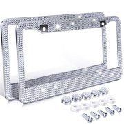 1 Set Bling Crystal Car License Plate Frame Number plate Holder,White