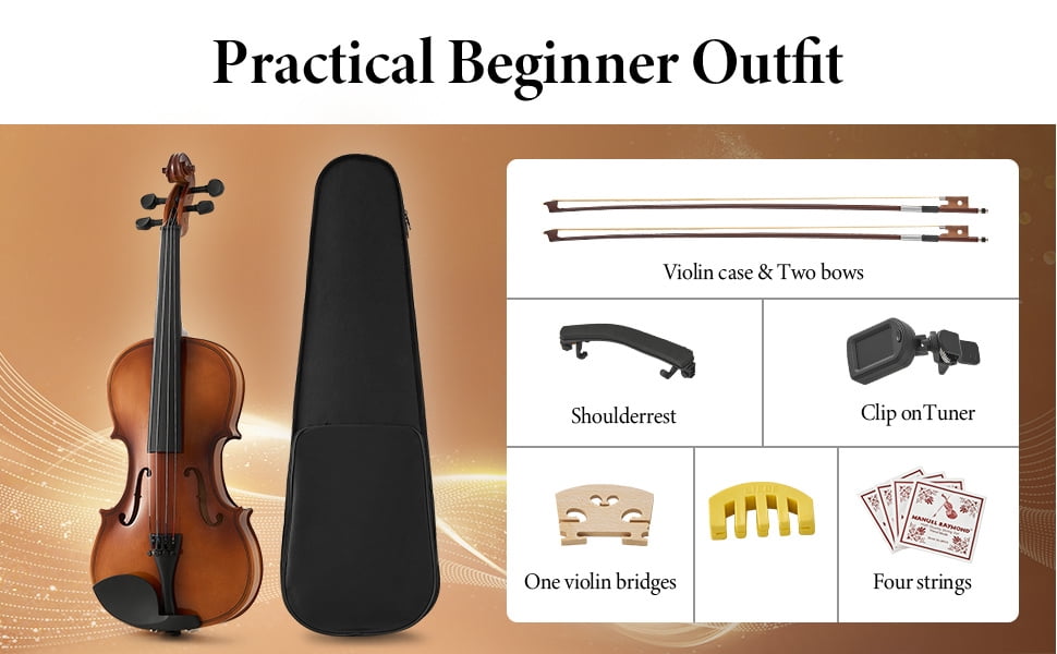 Phoenix 4/4 Full Size Violin Kit for Beginners Adults and Students with Rosewood Bow Extra Strings Bridge Tuner Case Shoulder Rest
