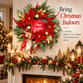 thumbnail image 5 of 24 Inch Artificial Christmas Wreath with “Merry Christmas” Sign, Red Poinsettia Flowers, Red Berries, Gold Accents and Festive Ribbon Bow, Holiday Door Decor, 5 of 9