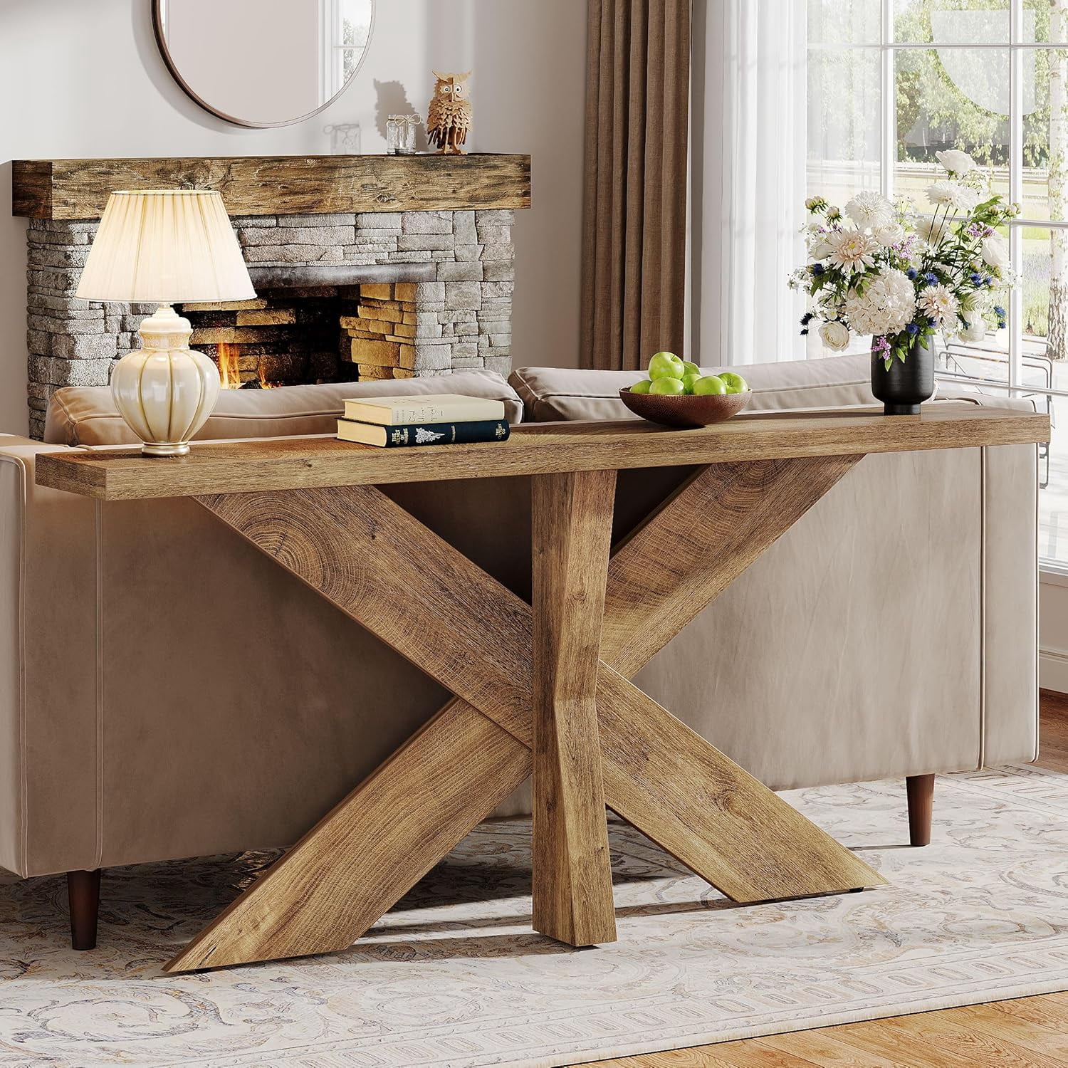 TribeSigns 70.9" Wood Sofa Table Behind Couch, Farmhouse Console Table for Entryway, Oak