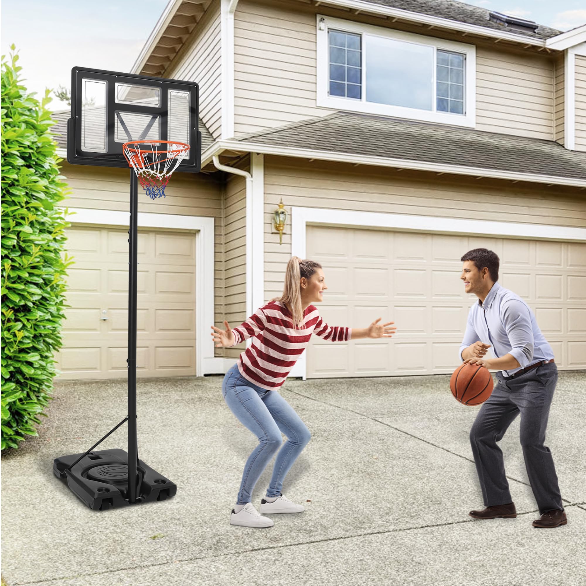 Luku Basketball Hoop, Adjustable Outdoor Basketball Hoop, 4-10FT Portable Basketball Goal System with Enlarged Base and PC Backboard for Adult in Backyard/Driveway