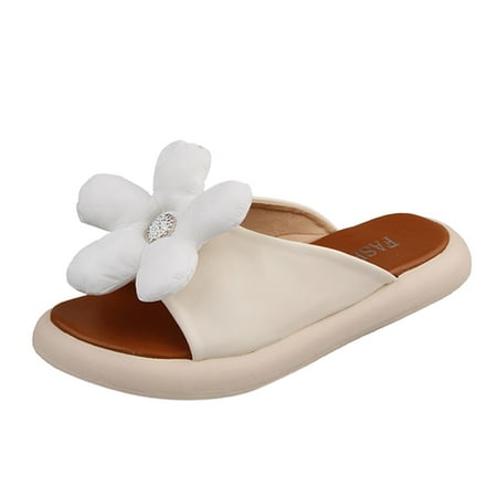 

Fsqjgq S Slippers for Women Fashion Spring and Summer Women Slippers Flat Thick Bottom Flower Solid Color Casual Indoor and Outdoor Slippers for Women Checke Beige 37