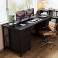 thumbnail image 3 of 63 Inch Office Desk with 6 Fabric Drawers, Large Computer Desk for Home Office with Hidden Storage Shelves, Black, 3 of 6