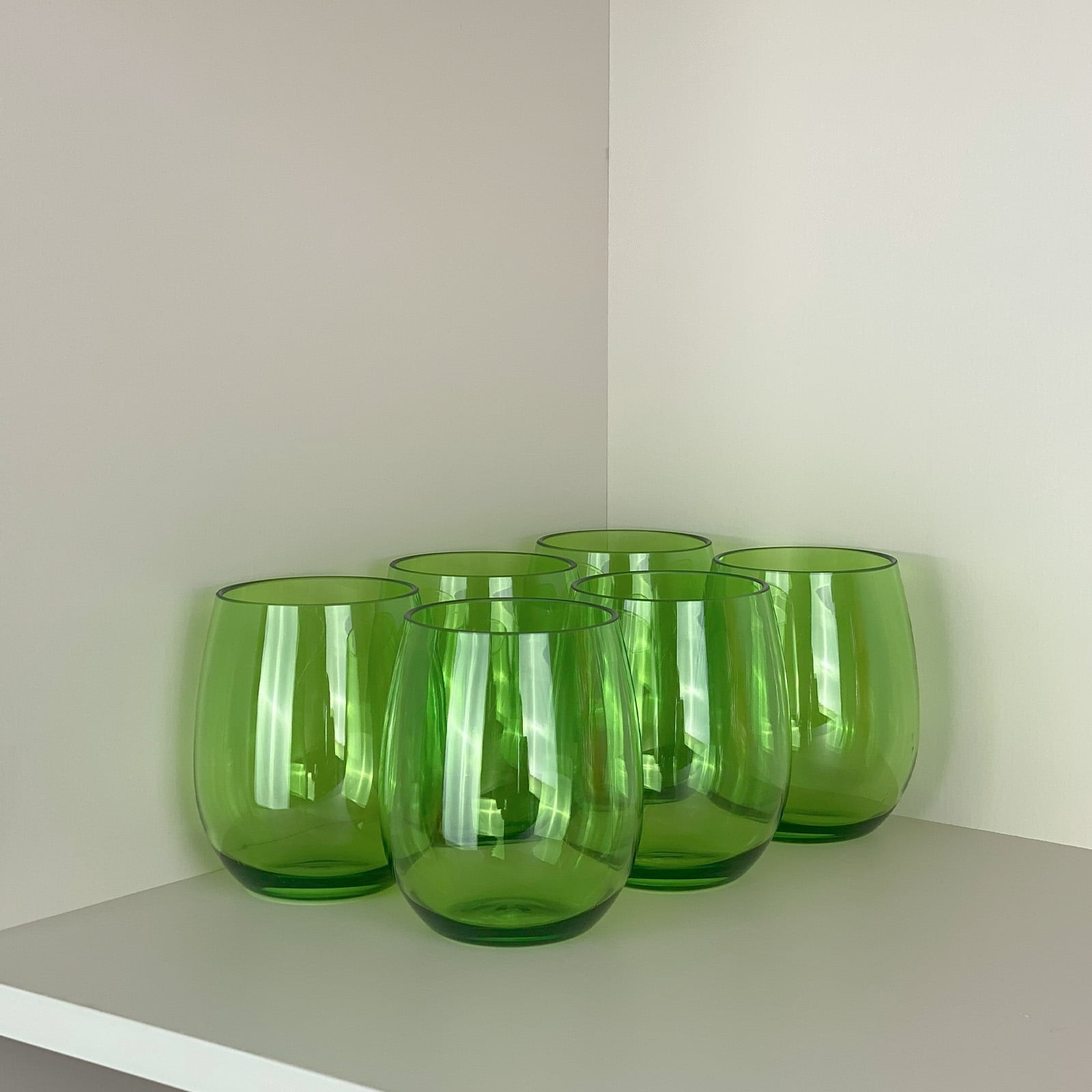 yongzhenlite Set of 6 Acrylic Wine Glasses, 20-ounce Plastic Tumbler for Party Use,BPA Free,Dishwasher Safe (Green)
