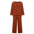 thumbnail image 5 of ATOYSOY Women's Tracksuits Vacation Round Neck Lounge Sets Fall 3/4 Sleeve Sweatsuits Trendy Loose Tops Capris Pants Casual Two Piece Cotton Lined Outfits Orange L, 5 of 9