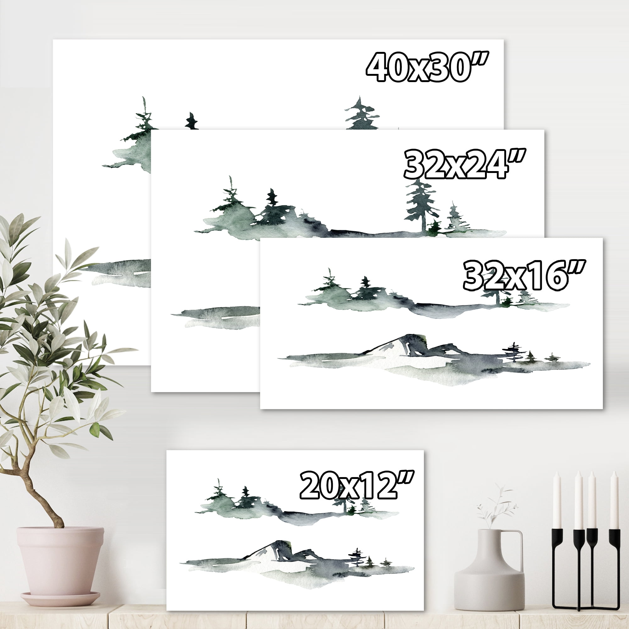 Designart ' Trees With Winter Dark Blue Mountain Landscape I ' Modern Canvas Wall Art Print