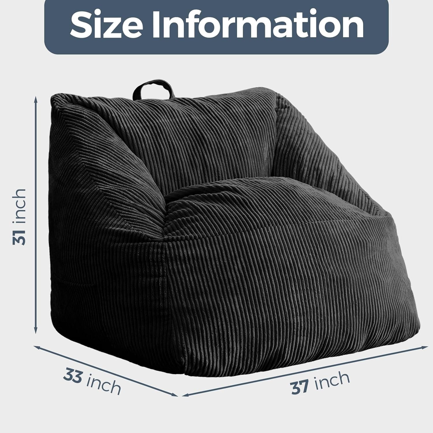 Leumius Bean Bag Sofa,Bean Bag Chair with Tufted Soft Stuffed Filling,Lazy Sofa BeanBag Chairs with Memory Foam for Dorm, Apartment, Living Room,Black