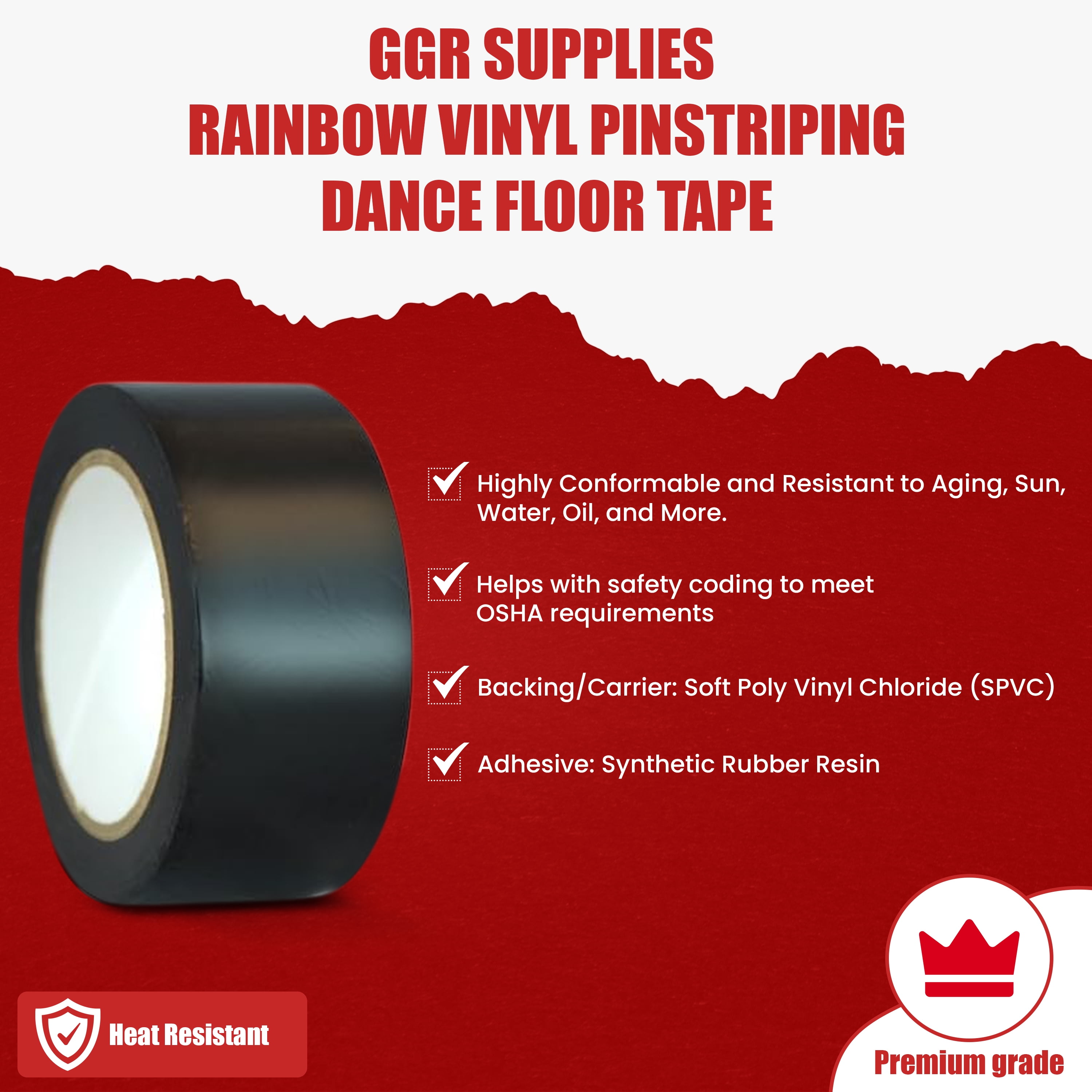 T.R.U. CVT-536 Rainbow Vinyl Pinstriping Dance Floor Tape: 1 in. wide x 36 yds. Several Colors