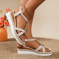 thumbnail image 6 of Mostsola Wedge Sandals for Women Summer Casual Bohemian Beach Rhinestone Platform Slingback Shoes, 6 of 8