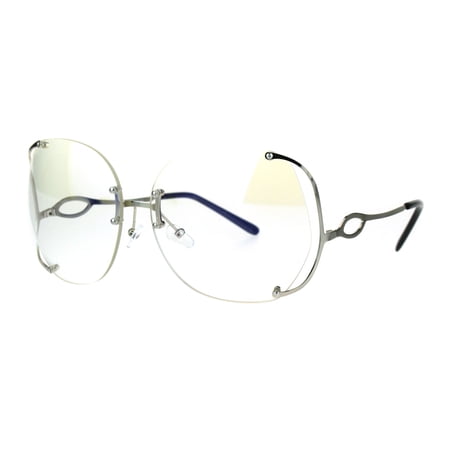 Womens Oversize Clear Lens Rimless Butterfly Diva Granny Eye Glasses Silver
