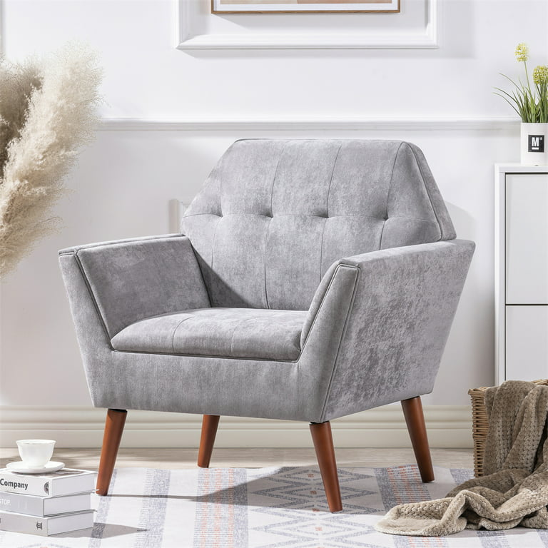 Tufted Armchair, 32 Upholstered Accent Chair Lounge Chair with Wooden Legs  & Polygonal Straight Back, Single Sofa Club Chair with Thick Padding for  Living Room Bedroom Dinning Room, Gray 