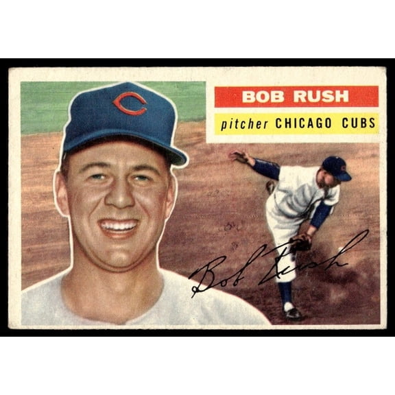1956 Topps Gray Back Baseball Card Bob Rush Chicago Cubs #214 EX
