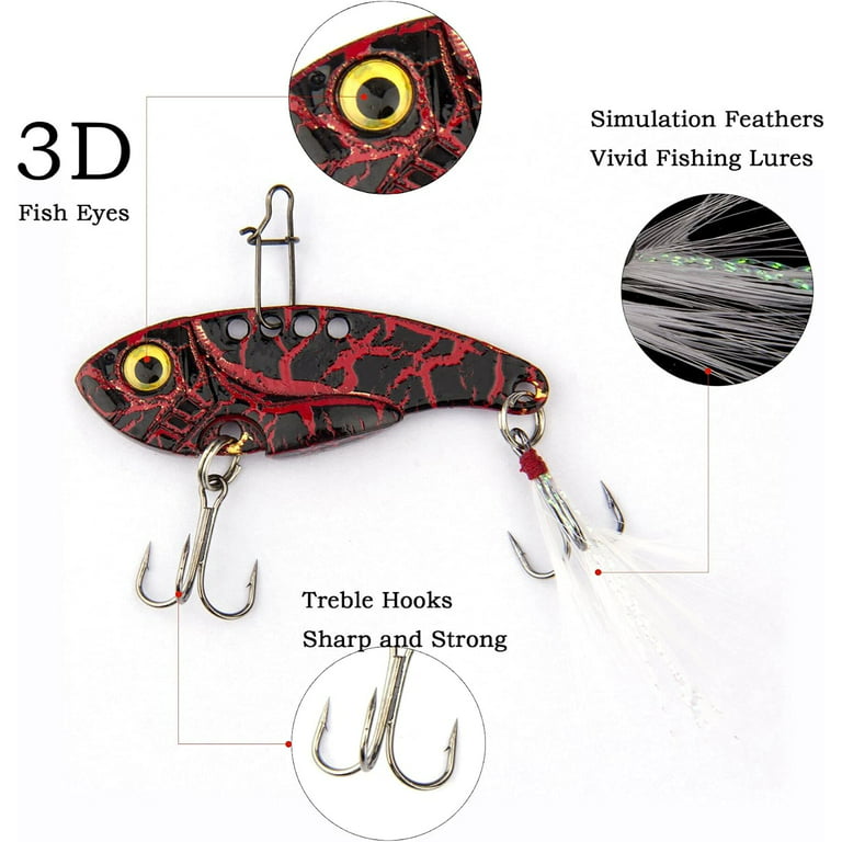 5PCS Fishing Lures Rooster Tail Metal VIB Hard Spinner Blade Baits with  Feathers Fishing Lure Bass Crankbait Fishing Spinner Blade for Bass Fishing