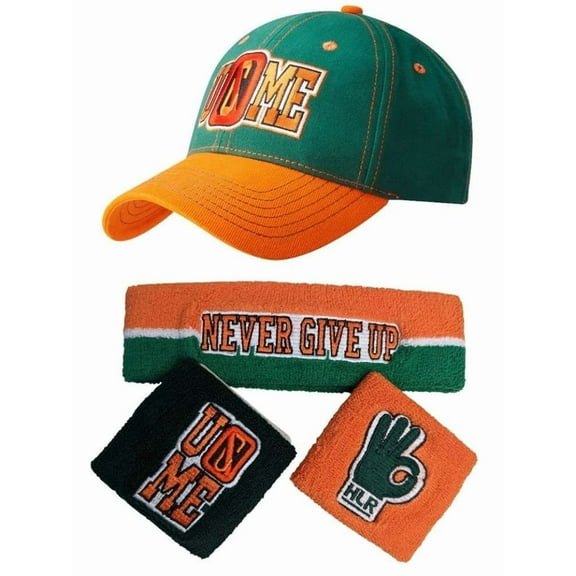 John Cena Green Orange 15x U Can't See Me Baseball Hat Headband Wristband Set