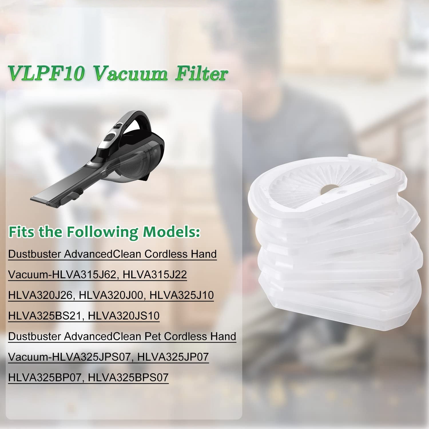 4 Pack Hand Vacuum Filters for Black+Decker VLPF10 HLVA320J00